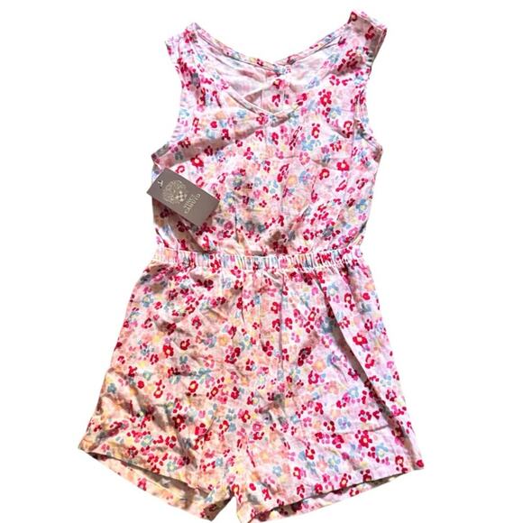 Vince Camuto Girls Floral Cut Out Sleeveless Romper With Gold Buttons Sz 6X NWT - Picture 1 of 9